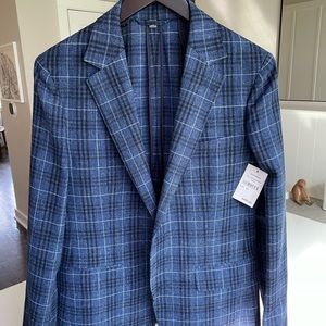 Bonobos Sport Coat by Tollegno 1900 in Italy. 38S in Blue Windowpane Plaid. NWT